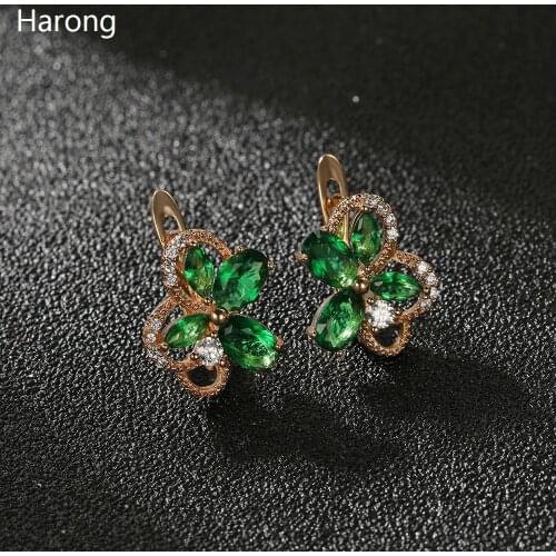 Classic Quality Zircon Crystal Flower Shape Earrings Jewelry Women Wedding Party Stud Earrings Accessories For Woman Gift