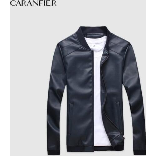 CARANFIER Mens Leather Jackets Men PU Faux Spring Fall Thin Coats Biker Punk Motorcycle Male Classic Jacket Stand Collar Zippers