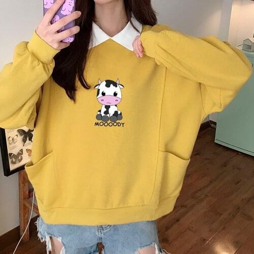 Cute Milk Cow Jumper Cotton Women Aesthetic Sweatshirts Casual Pullover Hoodie Best Friend Sweatshirt Long Sleeve for Teens Gift