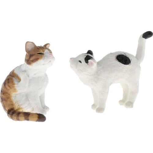 2pcs 1/12 Dollhouse Miniature Brown And White Cat Model Decoration for Him