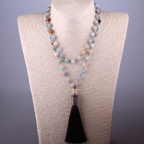 Fashion Rosary Chain Beaded Tassel Bohemian Jewelry Amazonite Stone Animal Tassel Necklace Halsband