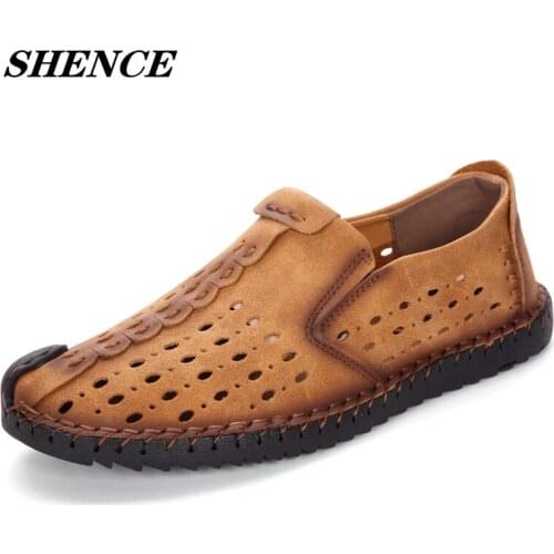 Classic Men Casual Shoes Men Loafers Split Leather Shoes Men Flats Handmade Slip On/Lace-up Hot Sale Moccasins Shoes Big Size 48