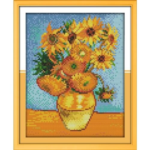 Famous sunflower painting cross stitch kit 14ct 11ct count printed canvas stitching embroidery DIY handmade needlework