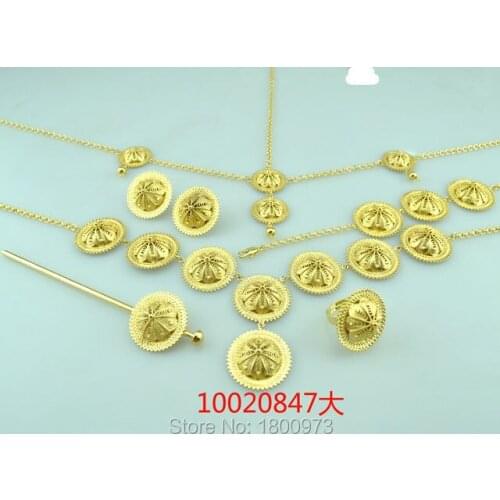 Traditional Ethiopian 6pcs Big Size jewelry sets Gold Color African Bridal Wedding jewelry sets Free shipping