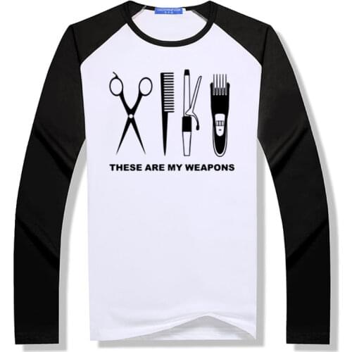 New 2019 Fashion Hairdresser T Shirt Men Modal Long Sleeve Barber Weapons T-shirt Tops scissors crash Tshirt More Size