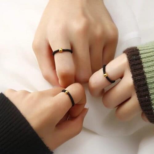2021 new transfer gold bead ring female and male models handmade red string gold bean couple no fading gold bead girlfriend ring