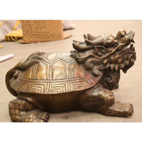Wholesale factory 22" China Bronze Copper Decoration Longevity Shou Dragon Turtle Tortoise Statue 25% off