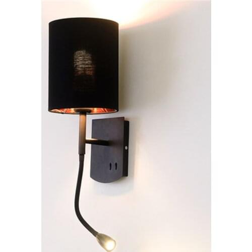 Simple Modern Style Switch Reading LED Wall Light Fixtures Rotating Bedside Wall Lamp Fabric Shade Wall Sconce Home Lighting