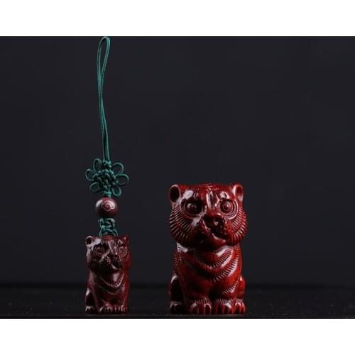 Pterocarpus santalinus 5cm Animal Sculpture tiger Office Decoration Feng Shui Car Hanging Real Wood Mascot Collection