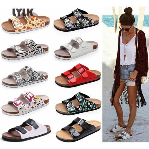 Summer Women/Men Sandals Double Row Button Cork Casual Slippers Couples Fashion Flat Slides Unisex Beach Big Size Flip Flops