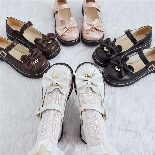 Kawaii JK Lolita Shoes for School Student Girl Floral Round Toe Leather Shoes Japanese Anime Style Gothic Bow-knot Streetwear
