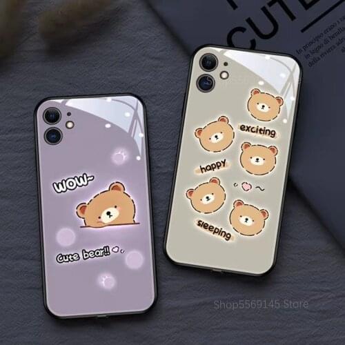 Ultra Thin Fruit Coffee Bear Phone Case For iPhone 11 12 Pro X XR XS Max 7 8 Plus Mini 3D Glass Cover With LED Flash Bags Coque