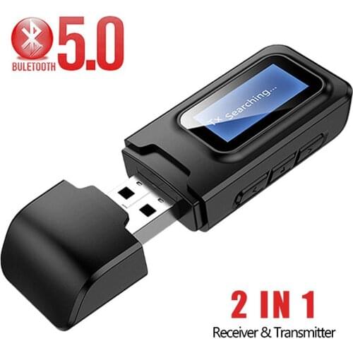 USB Bluetooth-compatible 5.0 Audio Receiver Transmitter with LCD Display 2 IN 1 3.5mm AUX Adapter For TV Car PC