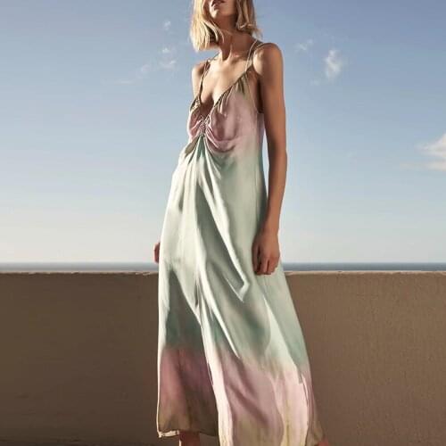 ZA 2021 Summer Women Camisole Dress Backless HBeach Style Fashion Tie Dye Printed Party Lady Dress Loose Elegant Girl Outfits