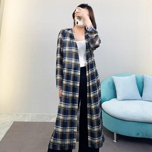 IC Xiaohe autumn and winter womens Plaid Shirt 10mm silk chiffon Plaid print windbreaker long sleeve temperament commuting
