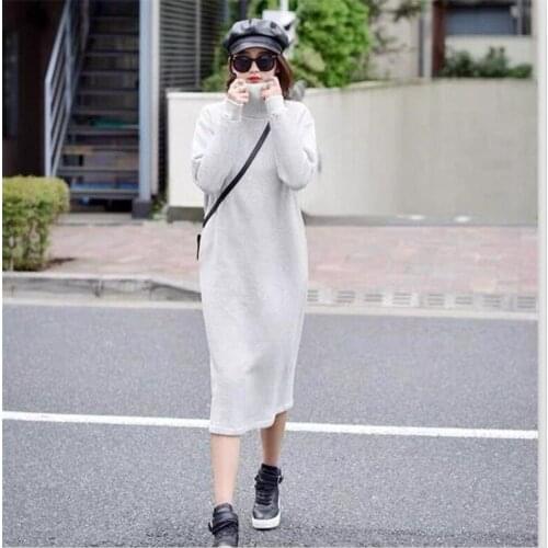 High Quality Women Cotton Dress Winter Turtleneck Casual Straight Maxi Dress Thicken Warm Basic Dress Vestidos Plus Size M-8XL