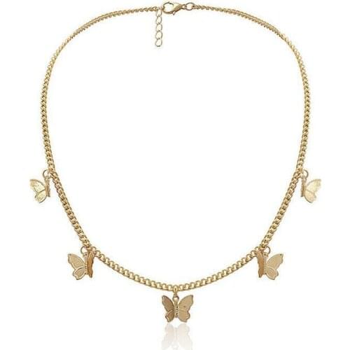 2021 Fashion Female Chic Chocker Jewelry Bohemian Cute Butterfly Choker Necklace For Women Gold Silver Color Clavicle Chain