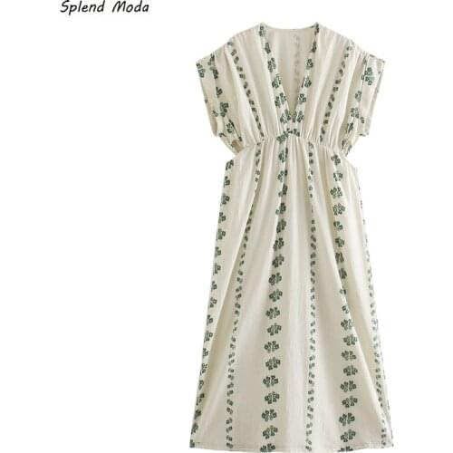 2021 Summer New Pastoral Style Flower Embroidery French Vintage Elastic Waist Slim Women Long Dress Vestido Cottagecore Fashion