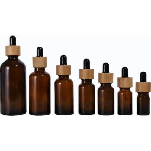 12pcs natural bamboo 100ml 50ml 30ml 20ml 15ml 10ml 5ml Amber Glass dropper Vial 1oz fancy glass piepette dropper bottles