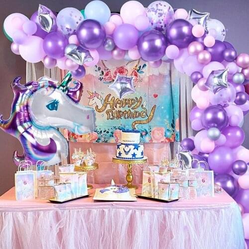 158pcs Unicorn Purple Balloons Chain Metallic Purple Balloons Arch For Baby Shower Wedding Birthday Party Decor Supply