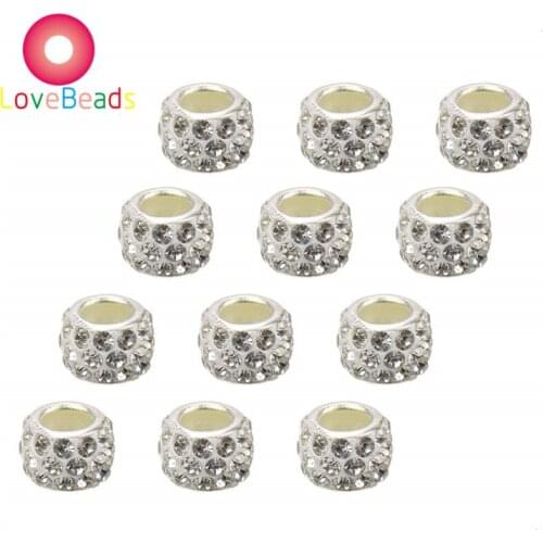 20Pcs High Quality Rhinestone Beads With Glass Crystal Stone Silver Plated Core 5mm Big Hole Pandora Charms Necklaces Jewelry