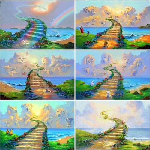 5D Diamond Painting Full Drill Round DIY Beach Bridge Rainbow Cartoon Diamond Embroidery Cross Stitch Home Decor Gift