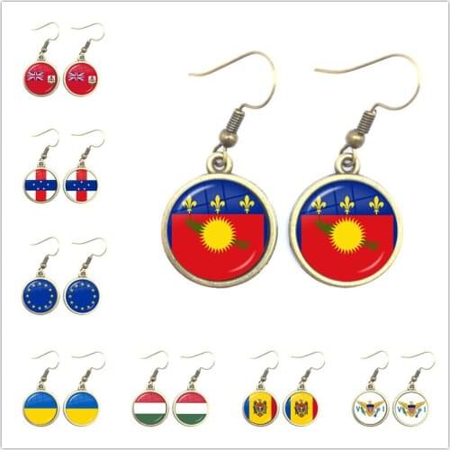 Antilles,European Union,Ukraine,Hungary,Moldova,United States Virgin Islands National Flag Glass Cabochon Drop Earrings Jewelry