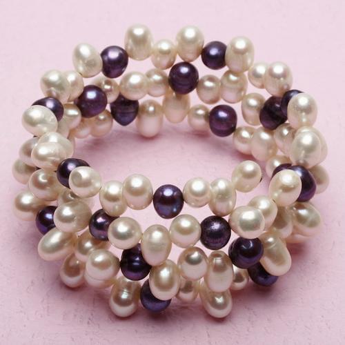 Unique Pearl Jewelry Store White And Black 6-7mm Side-Drilled Real Freshwater Pearl Bangle Bracelet Handmade Fashion Jewelry