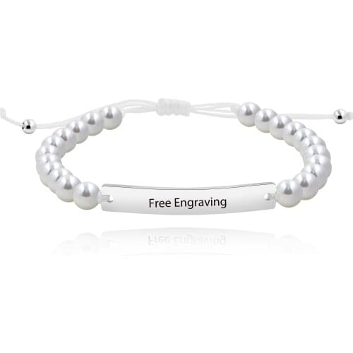 Handmade Customized 6mm White Yellow Black Pearl Engraved Name Identity Bracelet for Women Girls Y1459