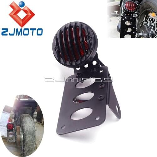 For Harley XL 1200 883 Sportster Dyna Cafe Racer Motorcycle Retro Tail Light Side Mount License Plate Bracket Grille Brake Lamp