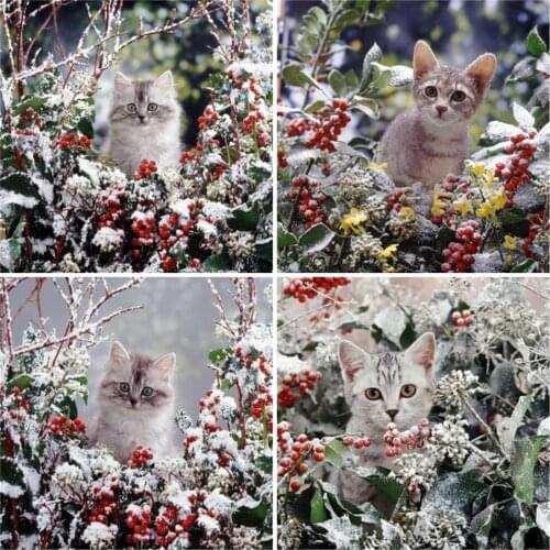 HUACAN Cat Full Drill Diamond Painting Animal Diamond Mosaic Winter Cross Stitch Rhinestones Picture Home Art