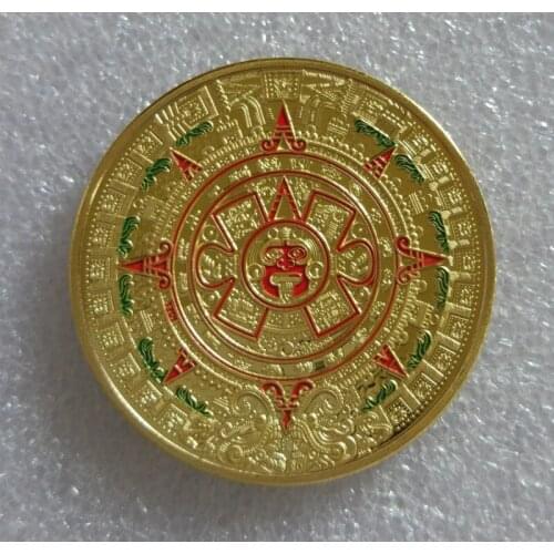 Mayan Calendar Aztec Mexico America Gold Color Plated Commemorative Coin Badge Medal Souvenir Party Arts Gifts Souvenir