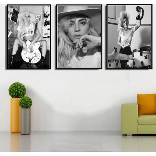 Canvas Oil Painting Black White Lady gaga Pop Music Singer Star Poster Prints Art Wall Pictures For Living Room Home Decor