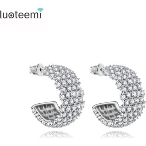 LUOTEEMI Stud Earrings for women White Gold-Color Clear CZ Crystal Jewelry Cubic Zircon Round boucle d'oreille Wedding Brincos