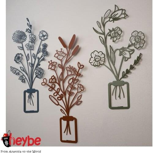 Metal Wall Decor and Art 3-Piece Flower Vase Set Black Yellow or Mixed Colors Home Office Living Room Decoration Easy Hanging High Quality Gift Ideas Luxury Modern Creative Styles Nordic Vintage New Fashion Trend