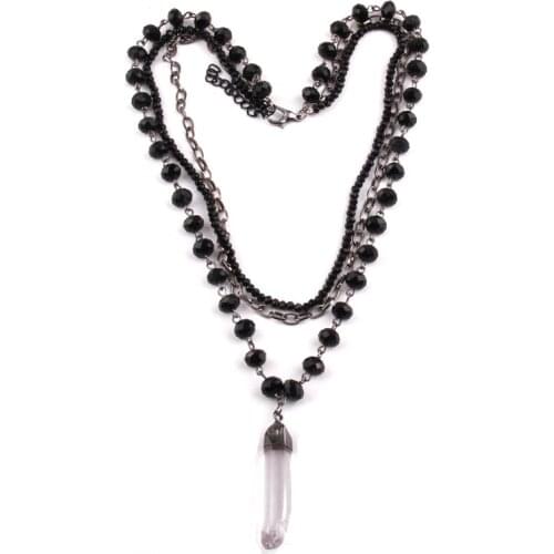 MOODPC Fashion Bohemian Tribal Jewelry 3 Layer Multiple Crystal Rosary Link & Chain Pendant Necklaces