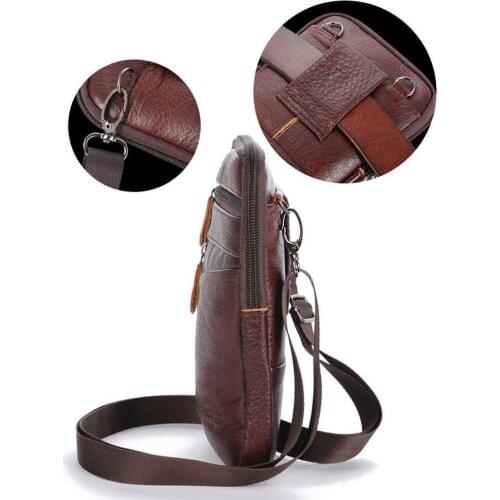 Mens Leather Phone Bag Multifunctional Chest Bag Crossbody Backpack Waist Holder Storage Travel Pack Cash Change Male Pass Y4A2