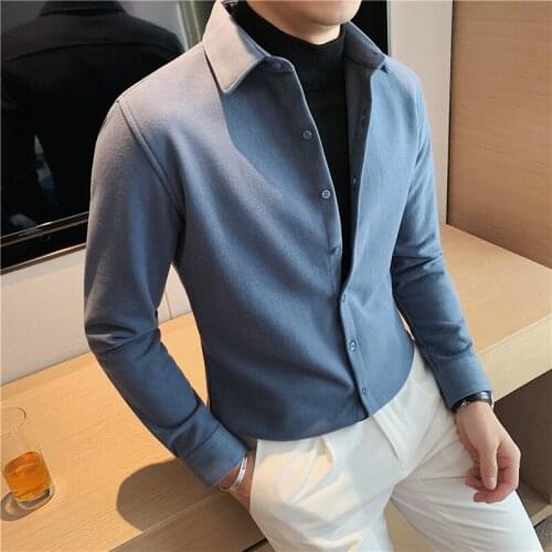 2021 clothing Mens winter warm long-sleeved shirts Men Fake two piece knit sweaters+shirts Man lapel Thickening Casual shirts