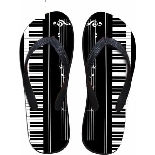 Customized 3D Piano Keyboard Printed Men Rubber Flip Flops Lightweight Summer Beach Slippers for Boys Students Non-slip Sandals