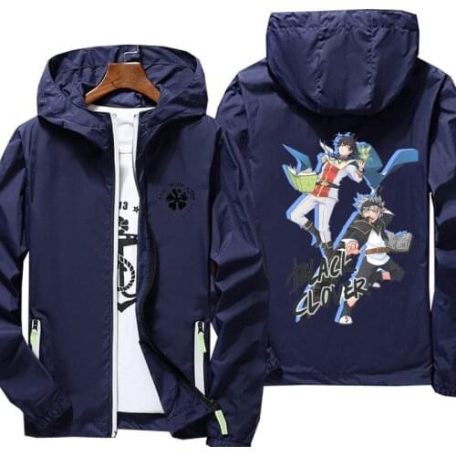 Mens Quick Dry Coat Black Clover anime print Sunscreen Waterproof UV Women thin Outwear Ultra-Light Windbreake Jacket