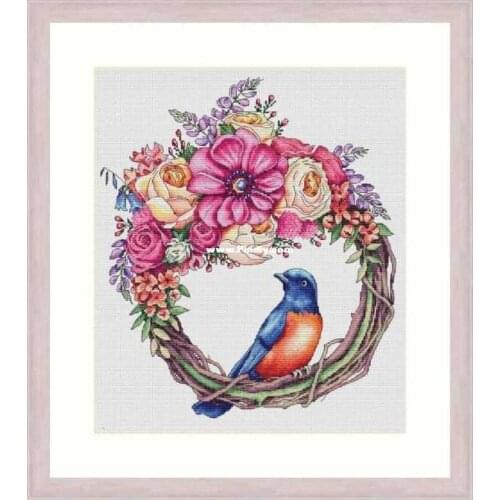 Stich Cross Stitch Kits Craft The bird on the wreath 40-44 Counted cross stitch Needlework Embroidery Cross-Stitching