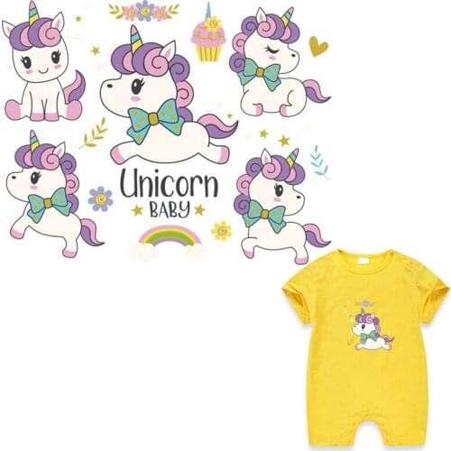 Unicorn Baby Set Thermal Stickers Heat Transfer Stickers Fashion Diy Accessory Iron On Clothes Patches For T-Shirt Jeans
