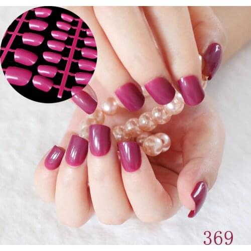24pcs/kit Flat Candy Fake Nails Dark Purple Red Medium Nail Art Decoration Tips Carnival Colorful Press On Nails 369
