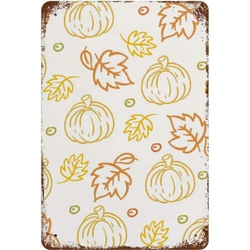 NoBrands Vintage Retro Metal Tin Sign Wall Decor Art Sketch Pumpkin Fall Leaves Lines Art Thanksgiving Day Decoration Home Decor