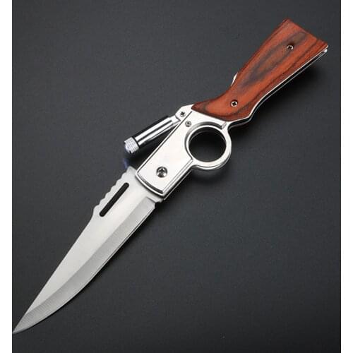 8.6'' Camping Hunting Fishing Hiking Survival Knife Pocket Knives Straight Knife Knives Folding Blade Military Knife + LED Light