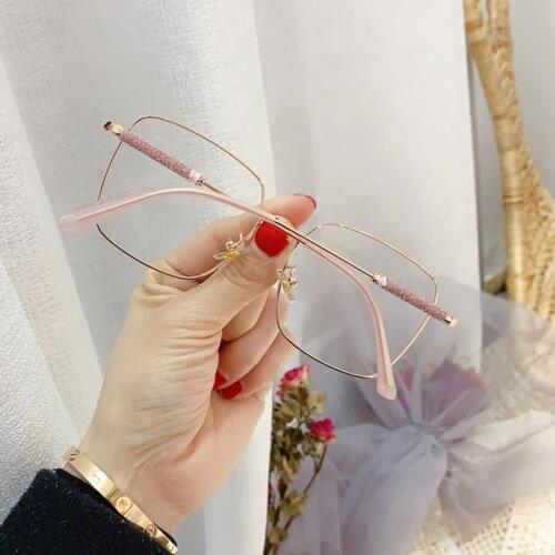 Anti-blue light crystal shiny leg womens glasses 2020 new fashion alloy square pink gold eyeglasses female computer eyewear