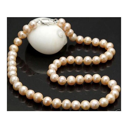 8-9MM Real Natural Pink Akoya Cultured Pearl necklace earrings set 18"