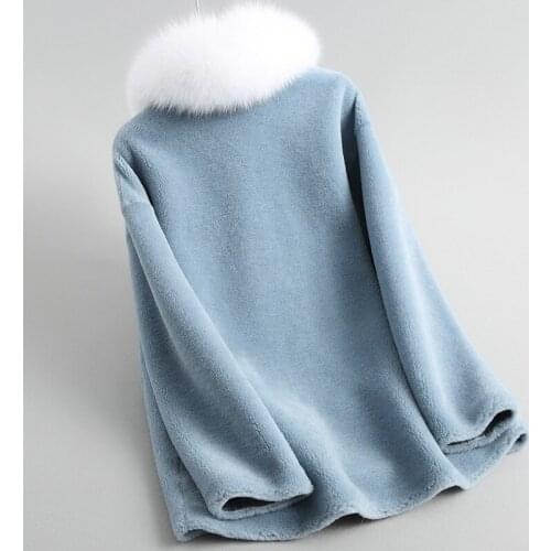 Coat Women Clothes Real 2020 Fox Fur Collar Red Sheep Shearing Wool Jacket Korean Abrigo Mujer KQN12020 KJ2504