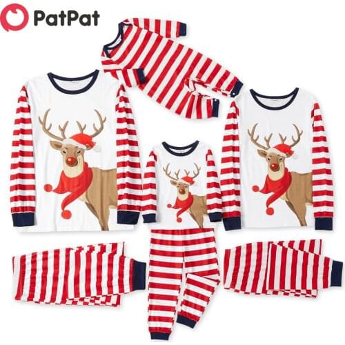 PatPat Christmas Reindeer and Stripe Print Long-sleeve Family Matching Pajamas Set (Flame Resistant)