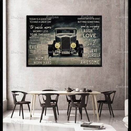Hot Rod Auto Racing Racer Retro Poster Today Is A Good Day To Have A Great Day Wall Art Prints Home Decor Canvas Unique Gift